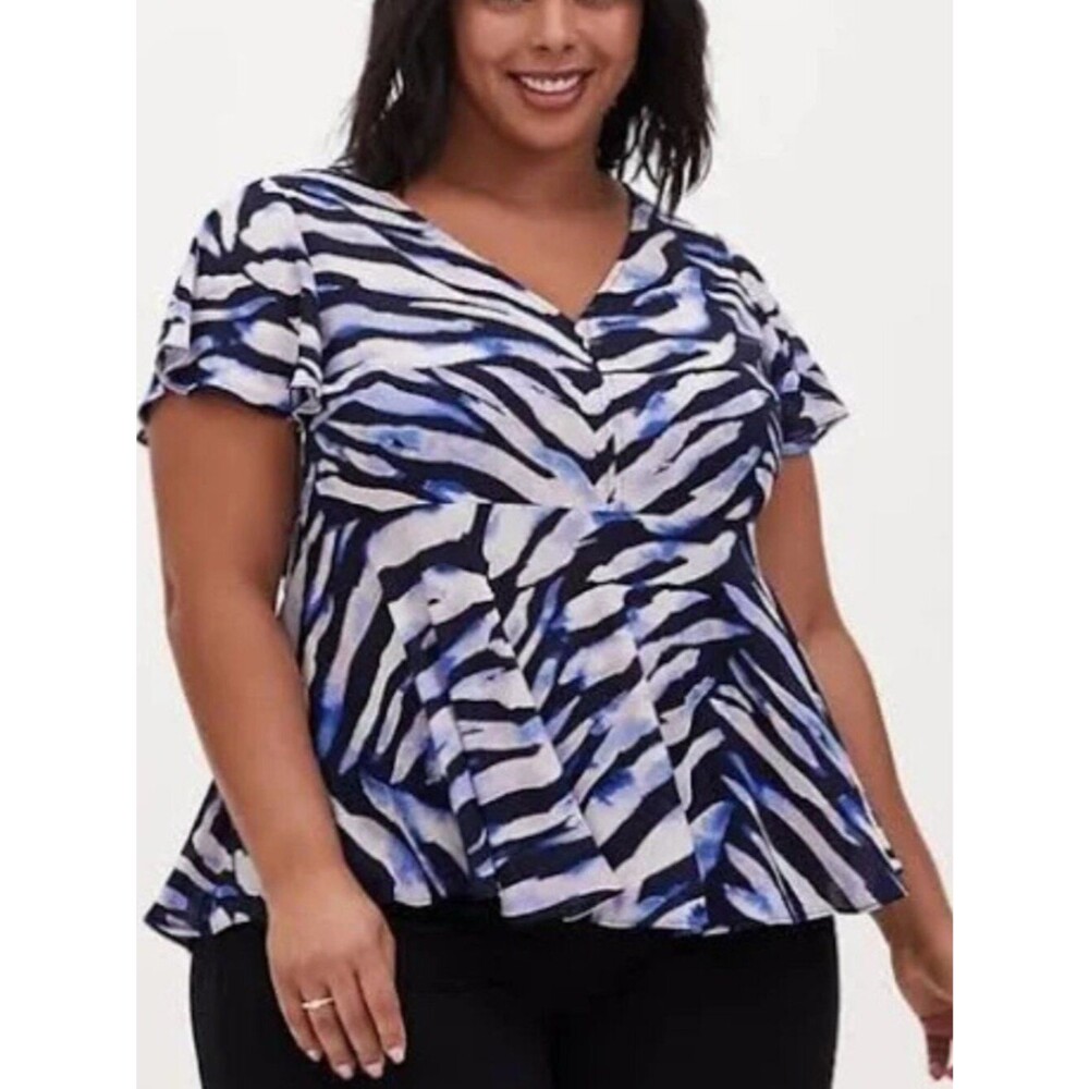 Torrid Blue Zebra Georgette Peplum Blouse Size 3X